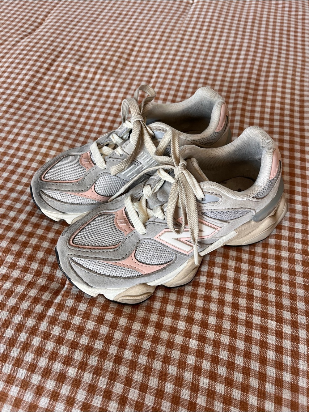 New Balance Kids 9060 Sneakers in Gray and Pink Accent
